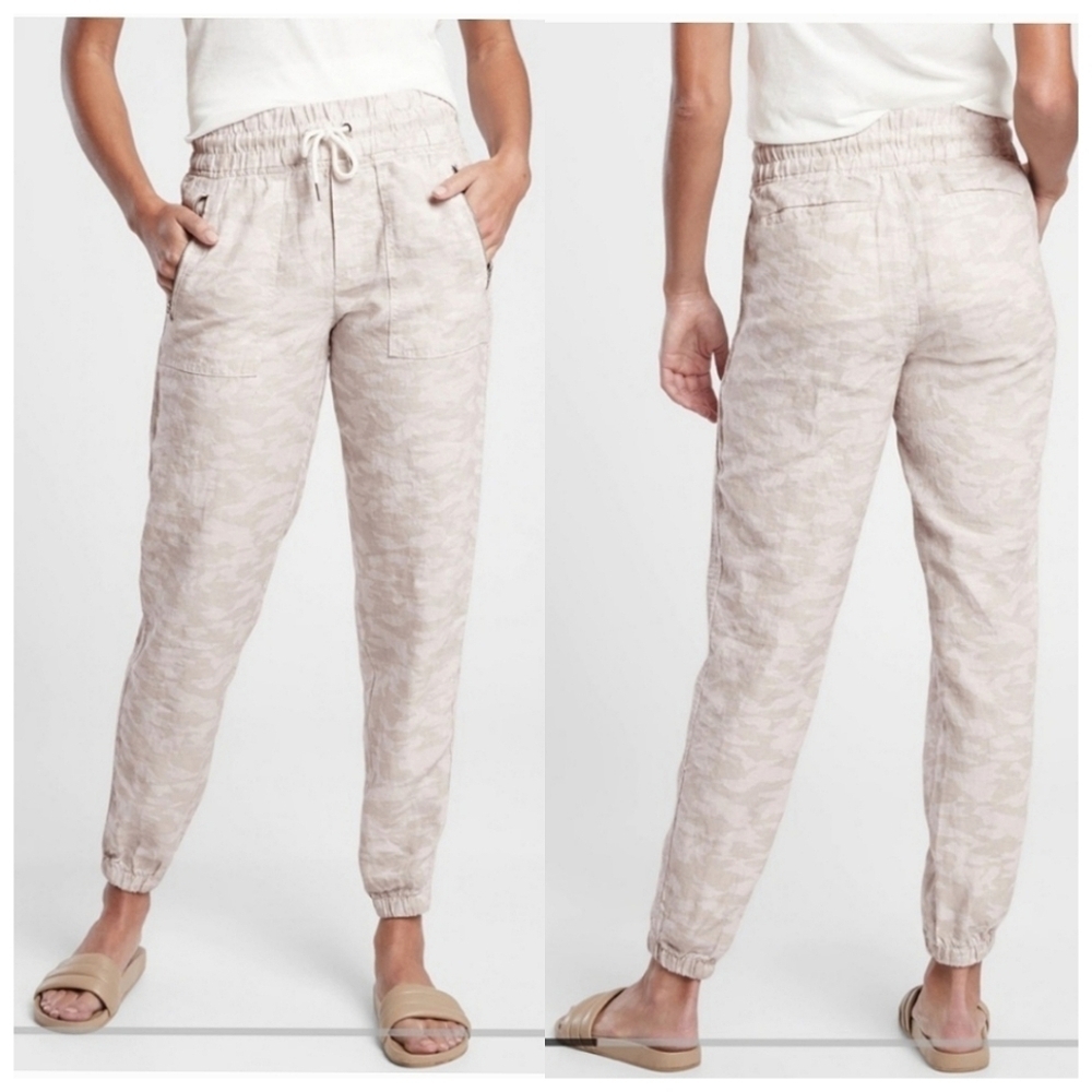 Athleta Cabo Tide Camo Linen Jogger 2 Neutral Summer Lightweight Pant Relaxed